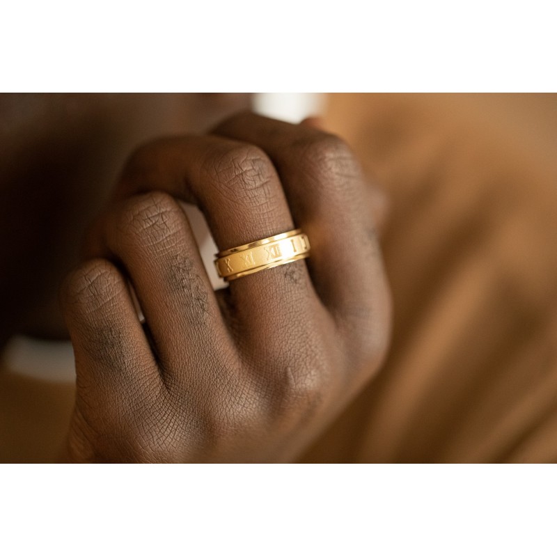 Bague tournante phebus homme acier doré chiffre romain