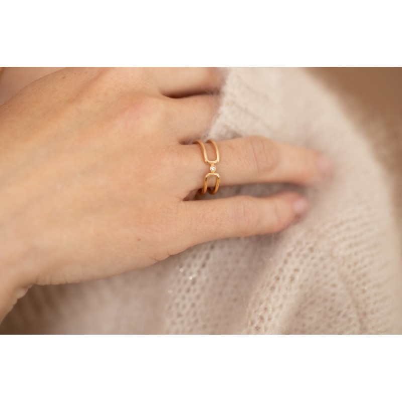 Bague Femme LA GARCONNE en Plaqué Or et Diamant