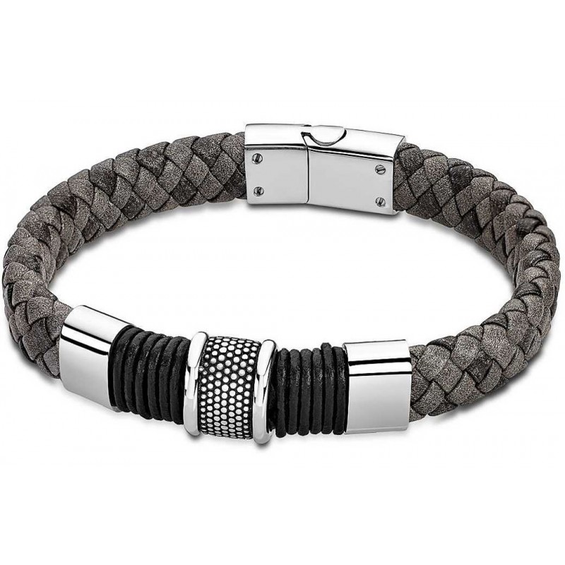 Bracelet homme lotus style en acier et cuir