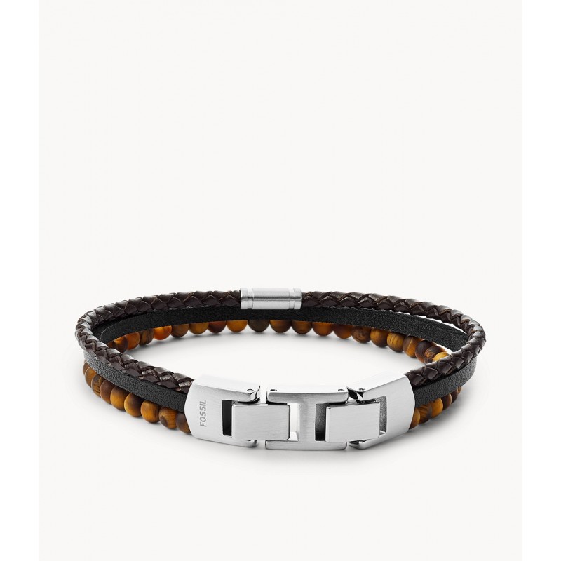 Bracelet mulit rangs Fossil homme Warm tones en pierre d'oeil du tigre