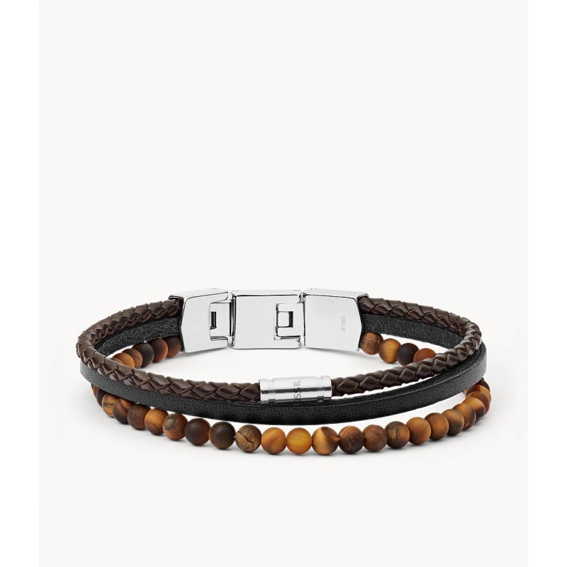 Bracelet mulit rangs Fossil homme Warm tones en pierre d'oeil du tigre
