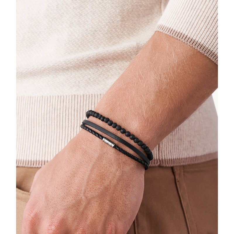 Bracelet mulit rangs Fossil homme Cool tones en pierre de lave