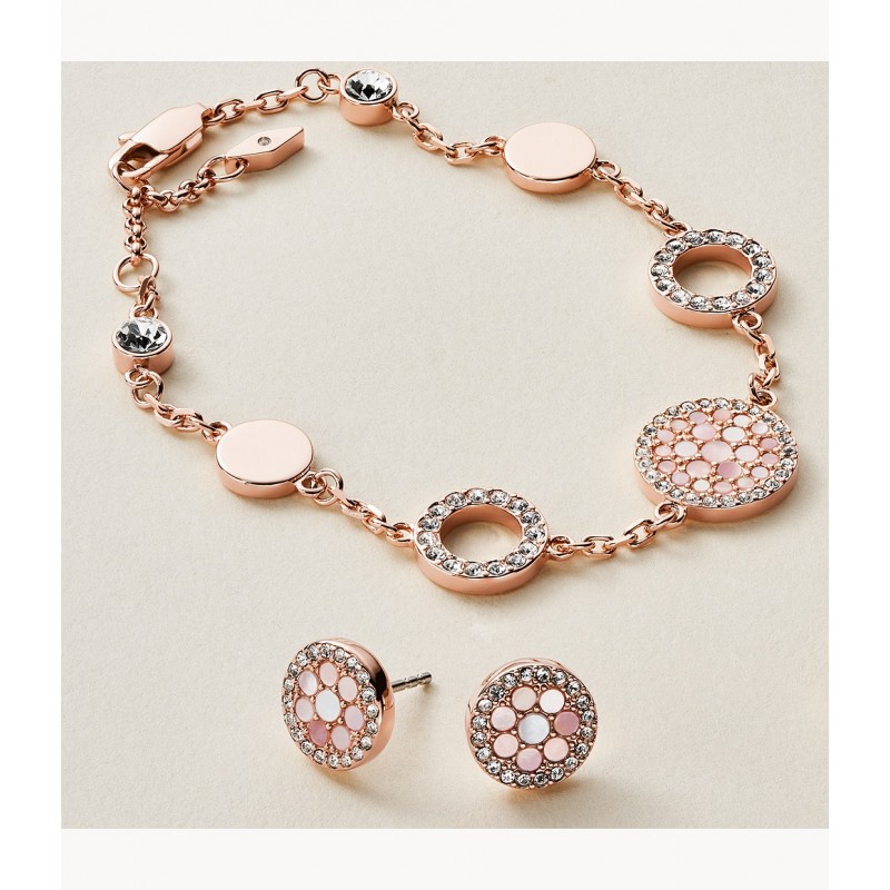 Bracelet Fossil Val Mosaic Doré rose et nacre