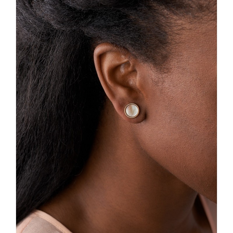Boucles d'oreilles femme Fossil val mosaic doré rose et nacre