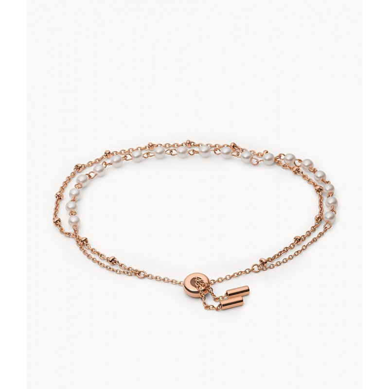 Bracelet femme Fossil Drew en perles de verre et acier doré rose