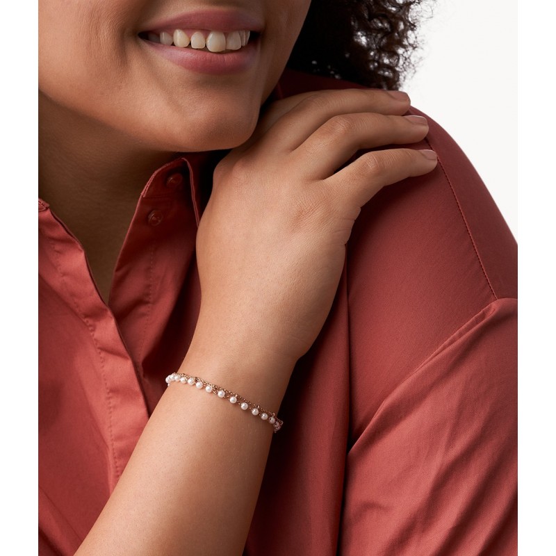 Bracelet femme Fossil Drew en perles de verre et acier doré rose
