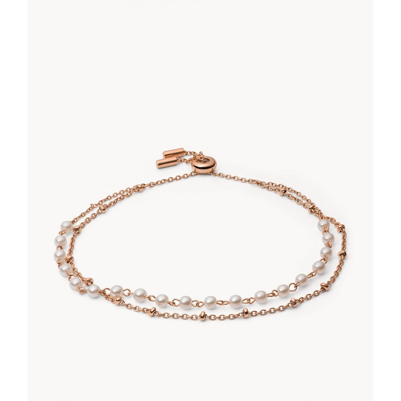 Bracelet femme Fossil Drew en perles de verre et acier doré rose