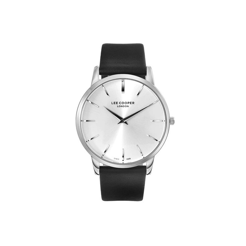 Montre Homme Lee Cooper Bracelet en Cuir Noir et Cadran Argenté