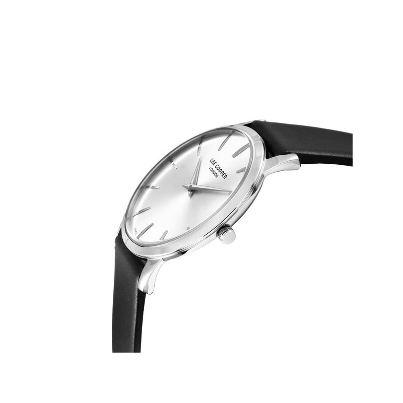 Montre Homme Lee Cooper Bracelet en Cuir Noir et Cadran Argenté