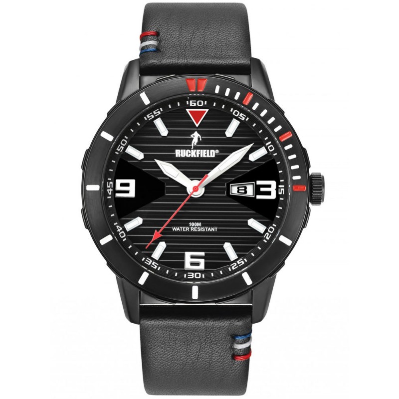 Montre Homme Ruckfield acier et cuir noirs