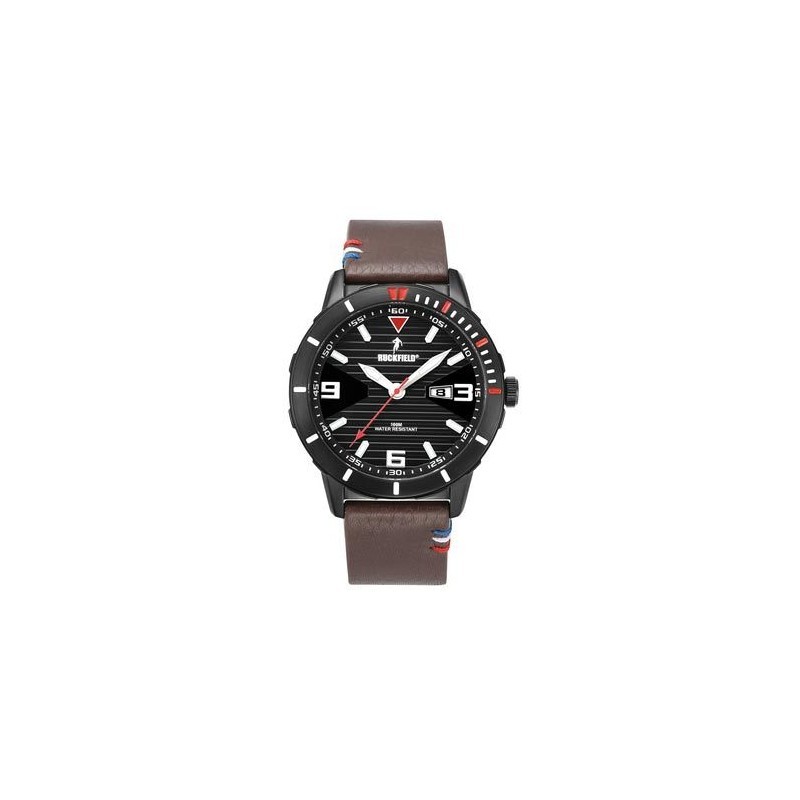 Montre Homme Ruckfield acier noir et cuir marron