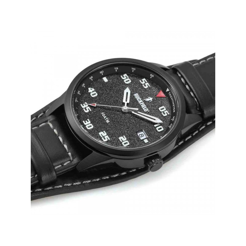 Montre Homme Ruckfield acier et cuir noirs