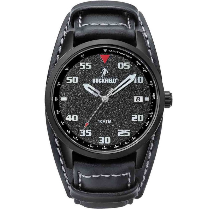 Montre Homme Ruckfield acier et cuir noirs