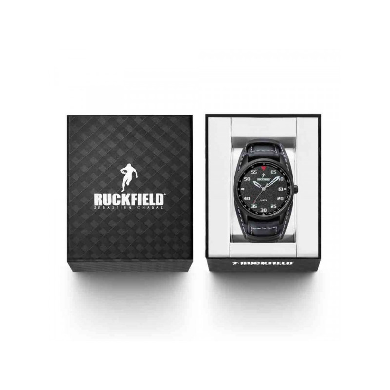 Montre Homme Ruckfield acier et cuir noirs