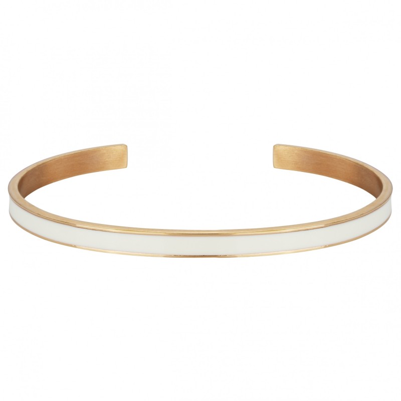 Bracelet Amporelle jonc en acier doré rose et laque blanche