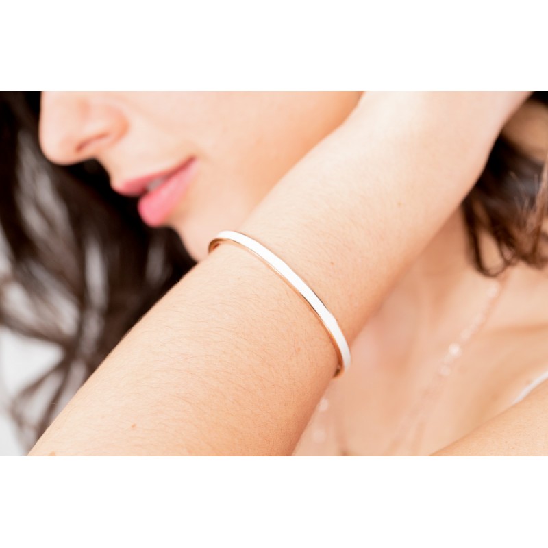 Bracelet Amporelle jonc en acier doré rose et laque blanche