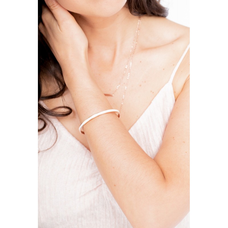 Bracelet Amporelle jonc en acier doré rose et laque blanche