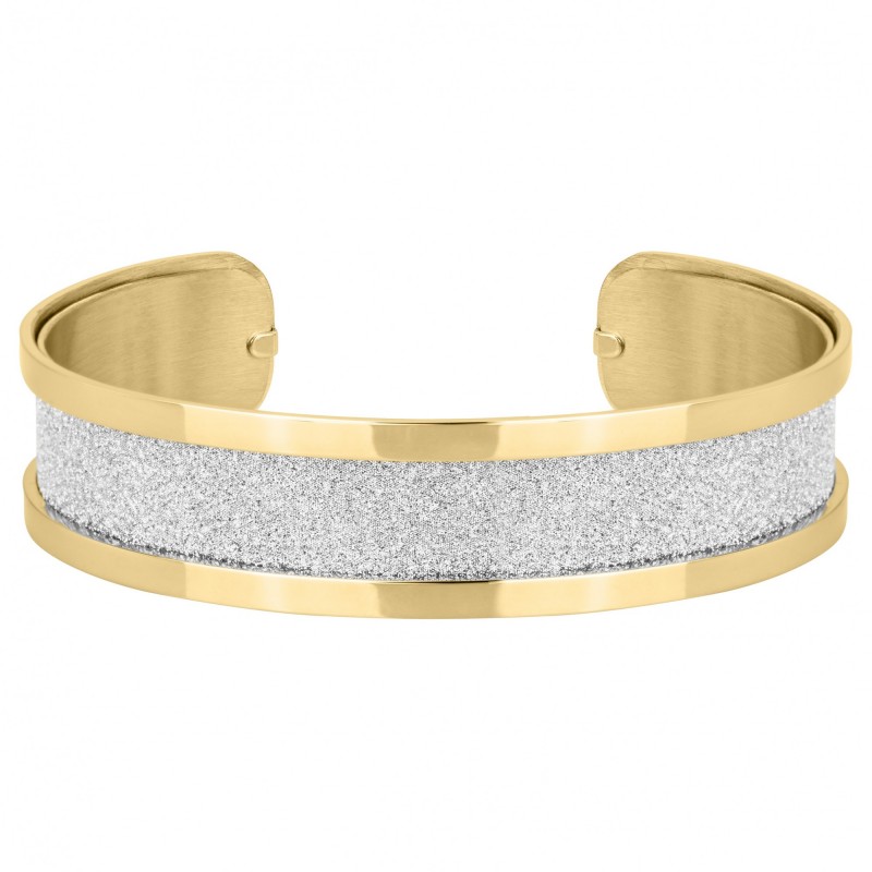 Bracelet manchette Amporelle  en Acier doré et  glitter blanc