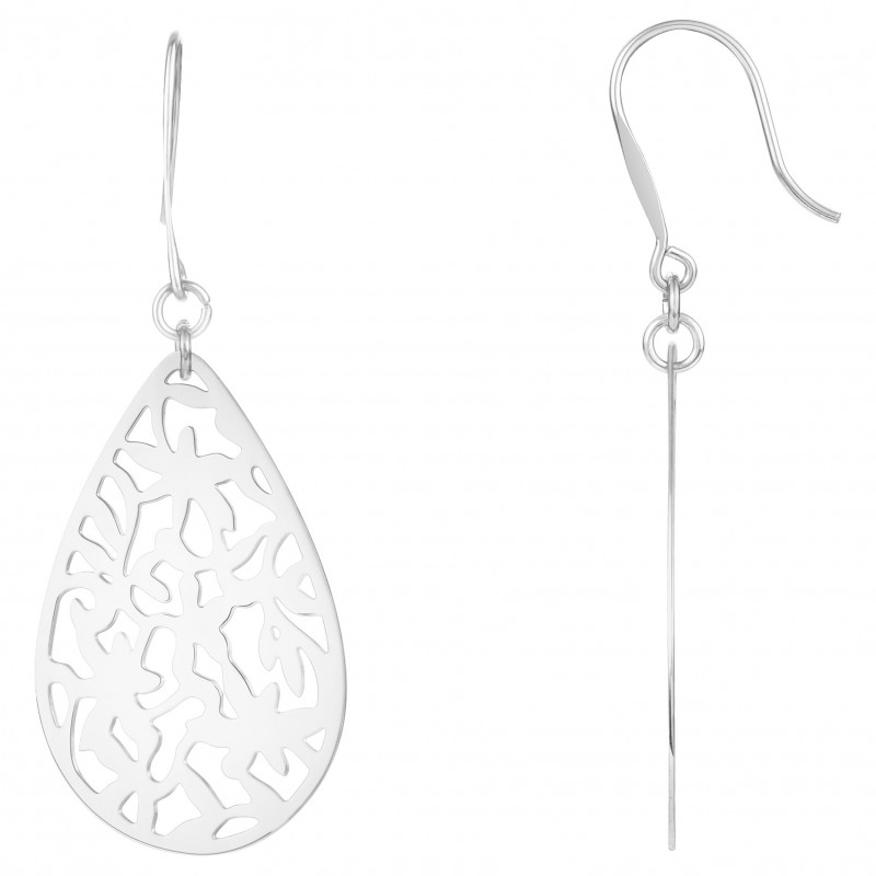 Boucles d'oreilles pendantes forme goutte Amporelle motif fleur en acier argenté