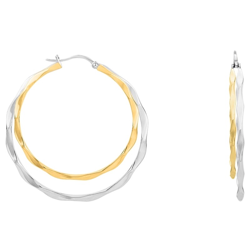 Boucles d'oreilles femme Amporelle double créoles acier bicolore