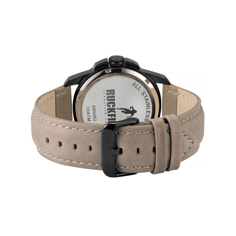 Montre Homme Ruckfield acier noir et cuir beige