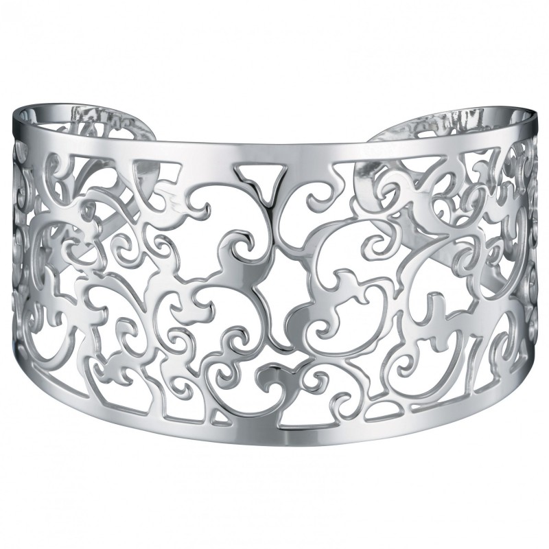 Bracelet manchette Amporelle motif arabesques ajourées en acier argenté