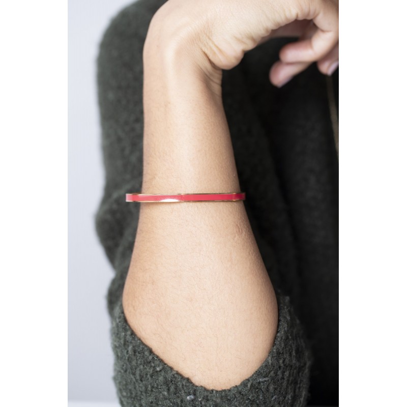 Bracelet Amporelle jonc en acier doré et laque rouge