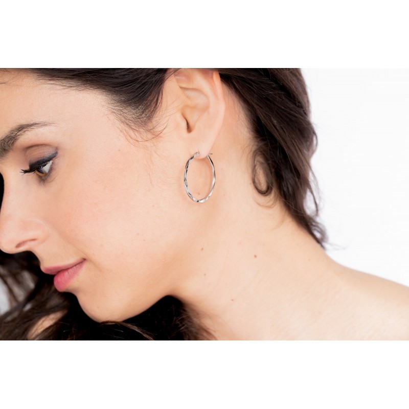 Boucles d'oreilles créoles torsadées acier Amporelle