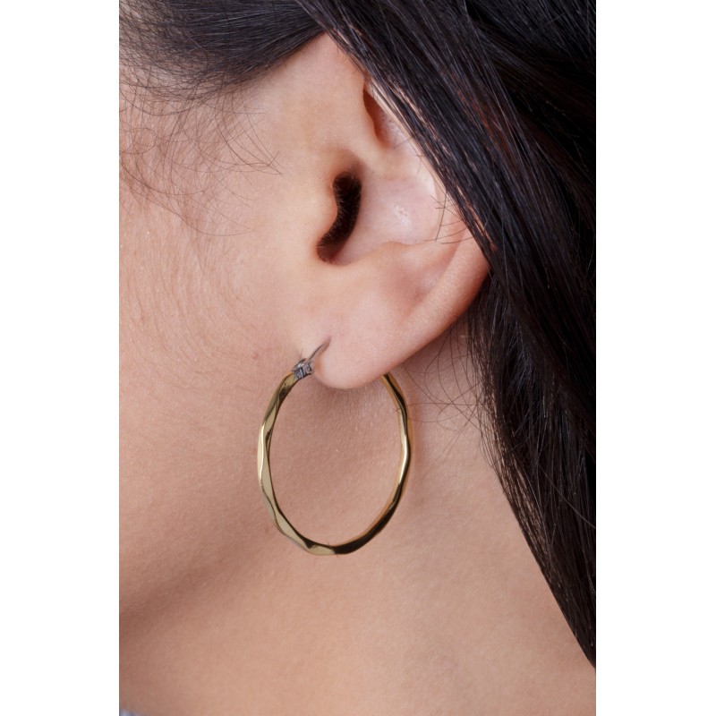 Boucles d'oreilles créoles en acier doré effet torsade diametre 25mm