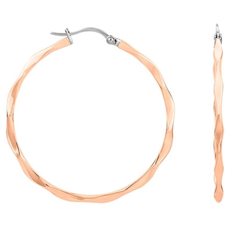 Boucles d'oreilles créoles en acier doré rose effet torsade diametre 25mm