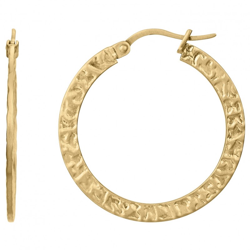 Boucles d'oreilles créoles en acier forme plate martelée diametre 30mm