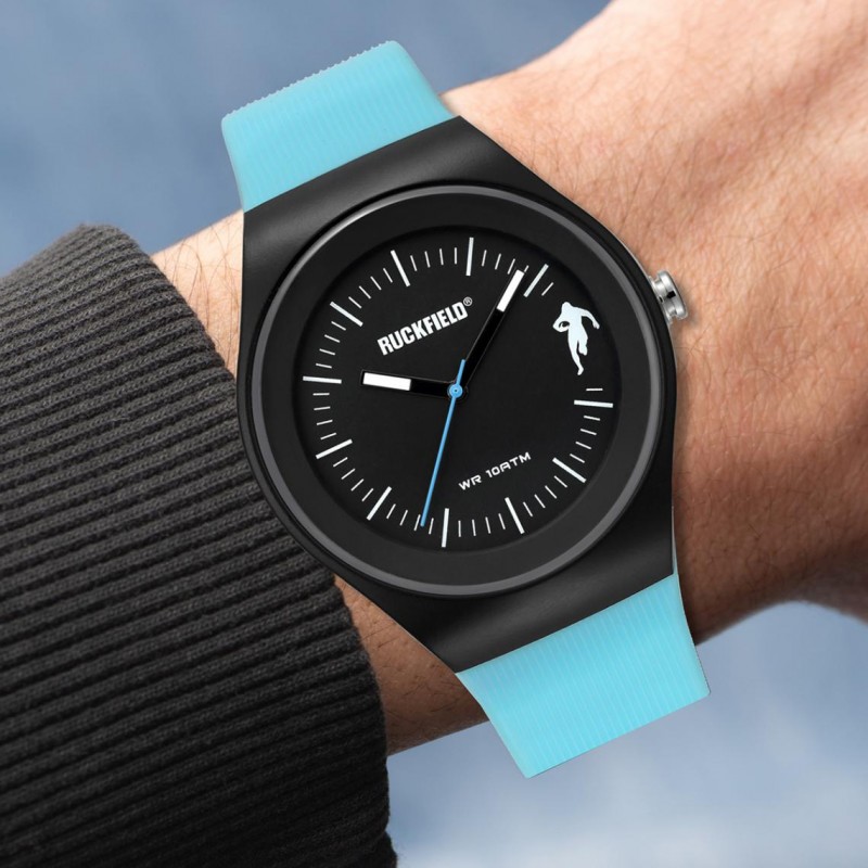 Montre Homme rouge Ruckfield résine noire et silicone bleu
