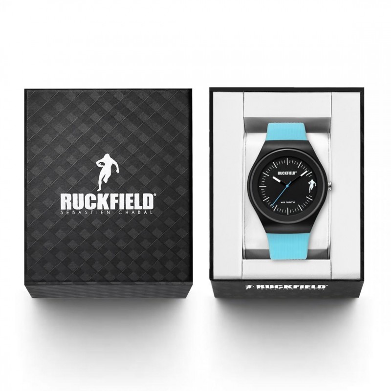 Montre Homme rouge Ruckfield résine noire et silicone bleu