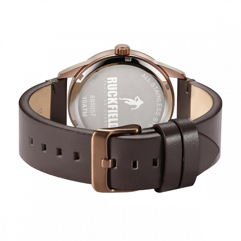 Montre Homme Ruckfield acier et cuir marron foncé