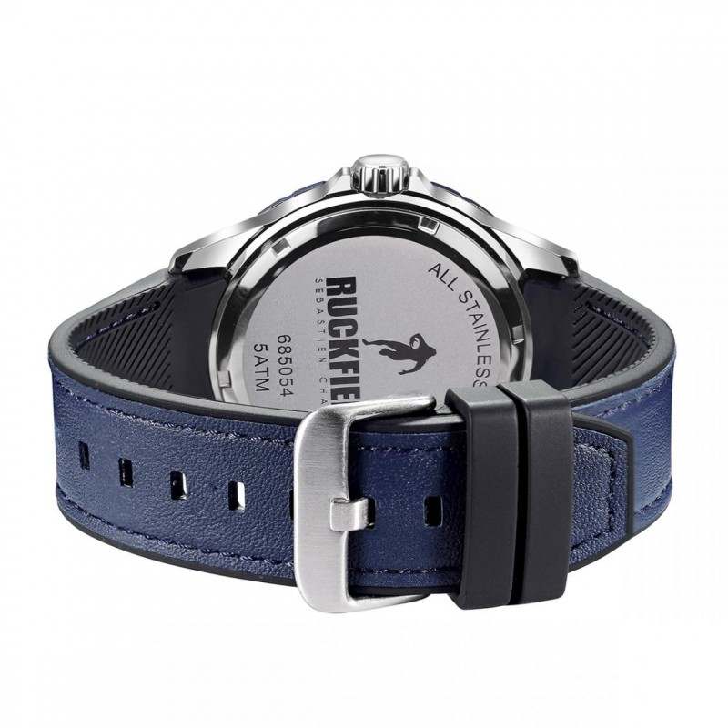 Montre Homme Ruckfield acier gris argent et cuir bleu