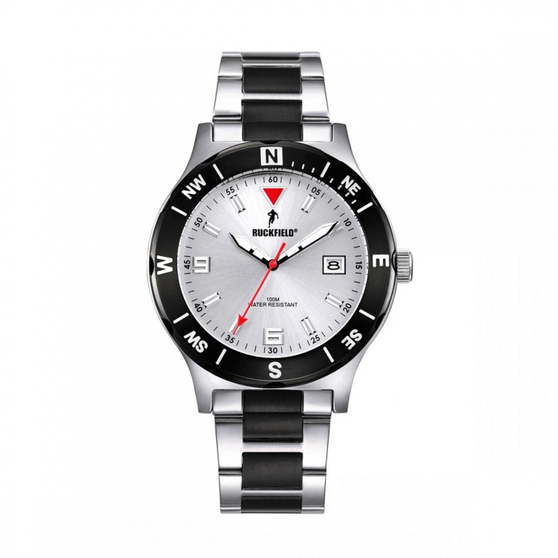 Montre Homme Ruckfield acier gris argent et noir