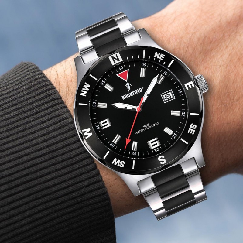 Montre Homme Ruckfield acier gris argent et noir