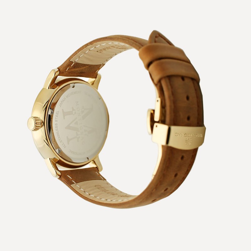 Montre Montignac cuir marron cadran bleu