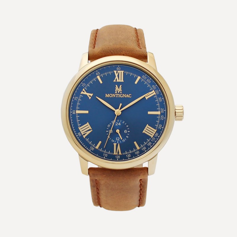 Montre Montignac cuir marron cadran bleu