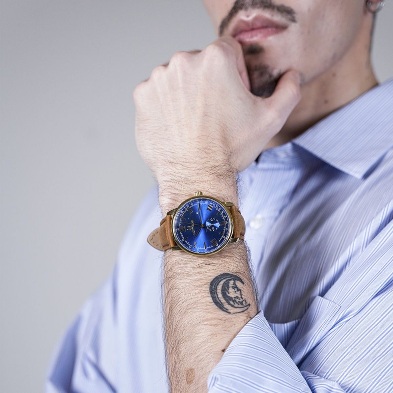 Montre Montignac cuir marron cadran bleu