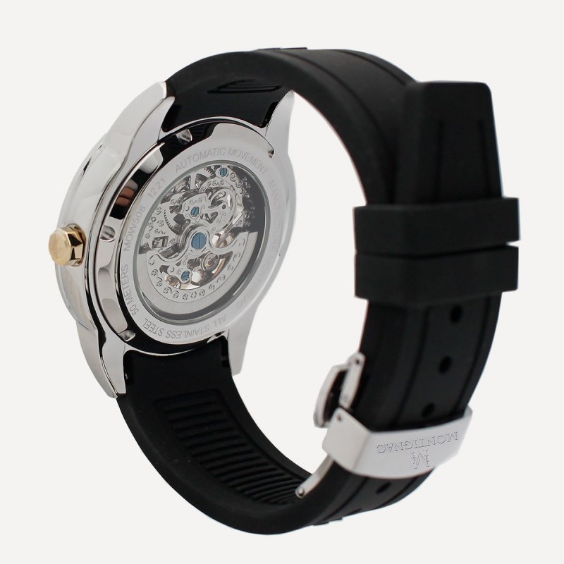 Montre Homme Montignac Noir et gris argent Bracelet en Silicone Noir