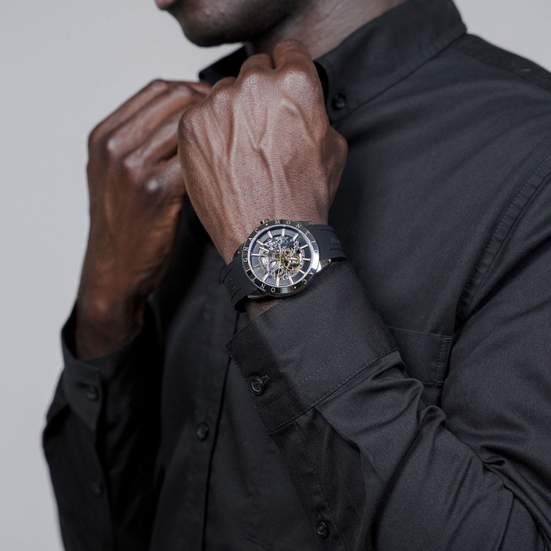 Montre Homme Montignac Noir et gris argent Bracelet en Silicone Noir