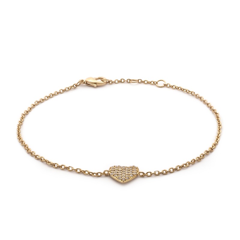 Bracelet souple Carador cœur empierré d'oxydes de zirconium en plaqué or