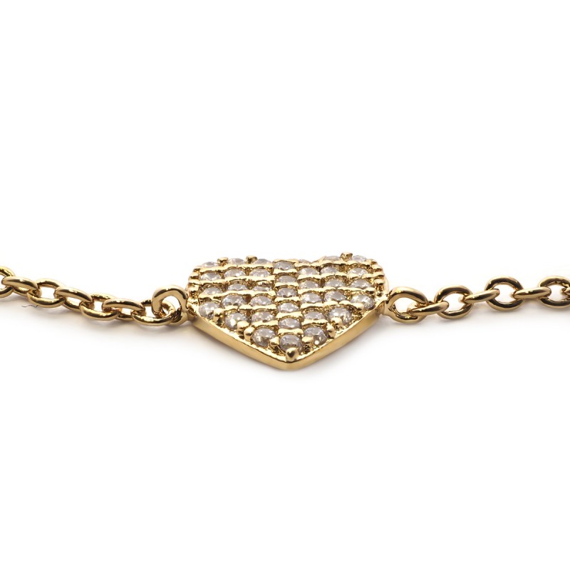 Bracelet souple Carador cœur empierré d'oxydes de zirconium en plaqué or