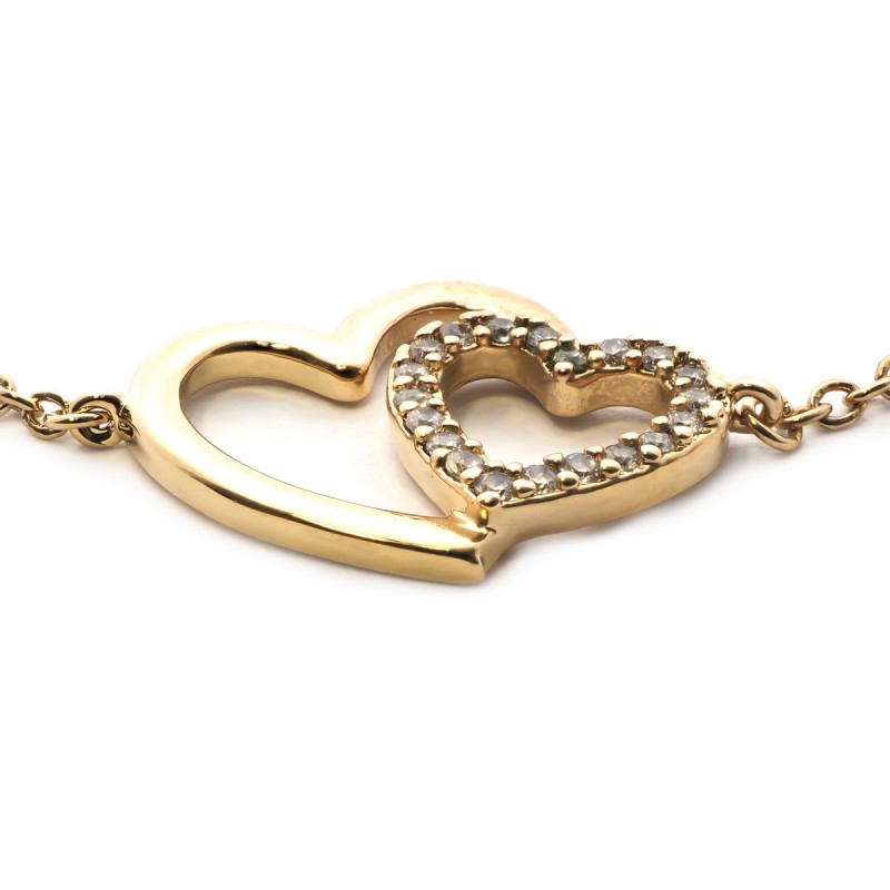 Bracelet souple Carador coeurs enlacés en plaqué or et oxydes de zirconium