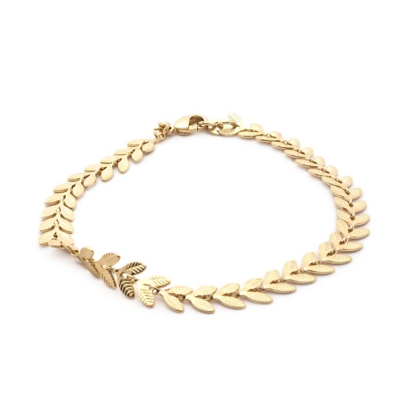 Bracelet Carador motif feuille de laurier en plaqué or