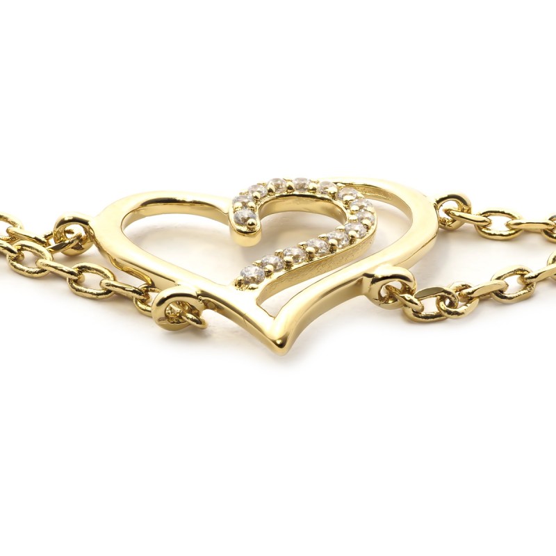 Bracelet double chaine plaqué or motif coeur carador