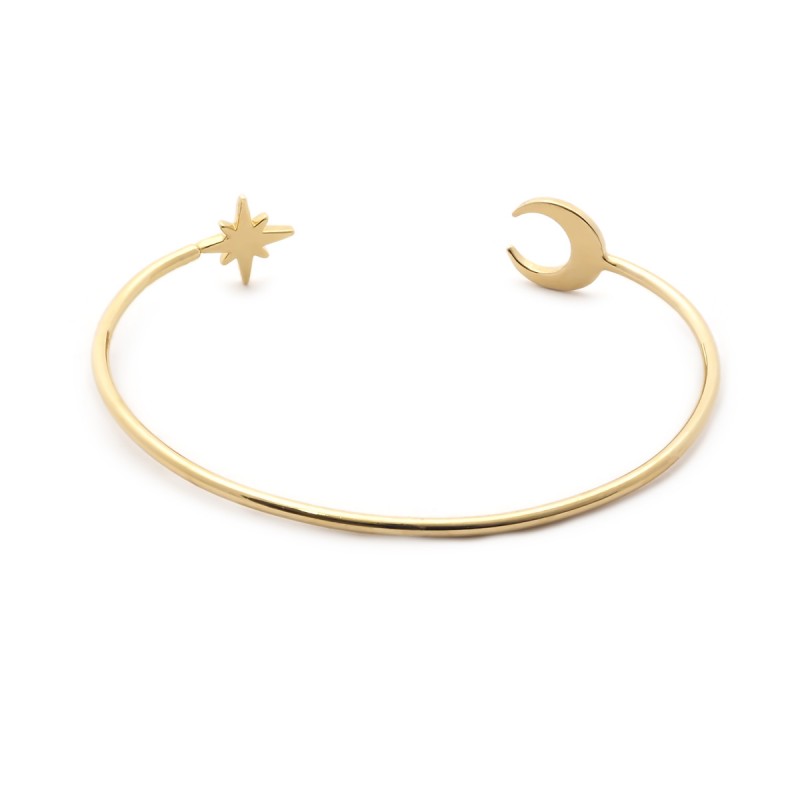 Jonc Carador étoile et lune en plaqué or 