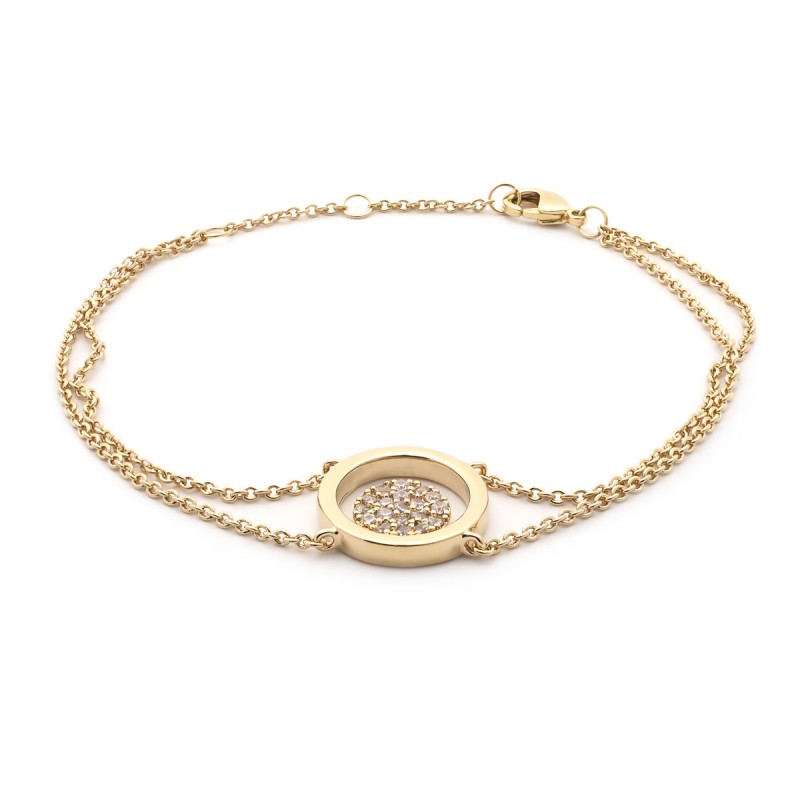 Bracelet souple Carador double chaînes avec cercles enlacés en plaqué or