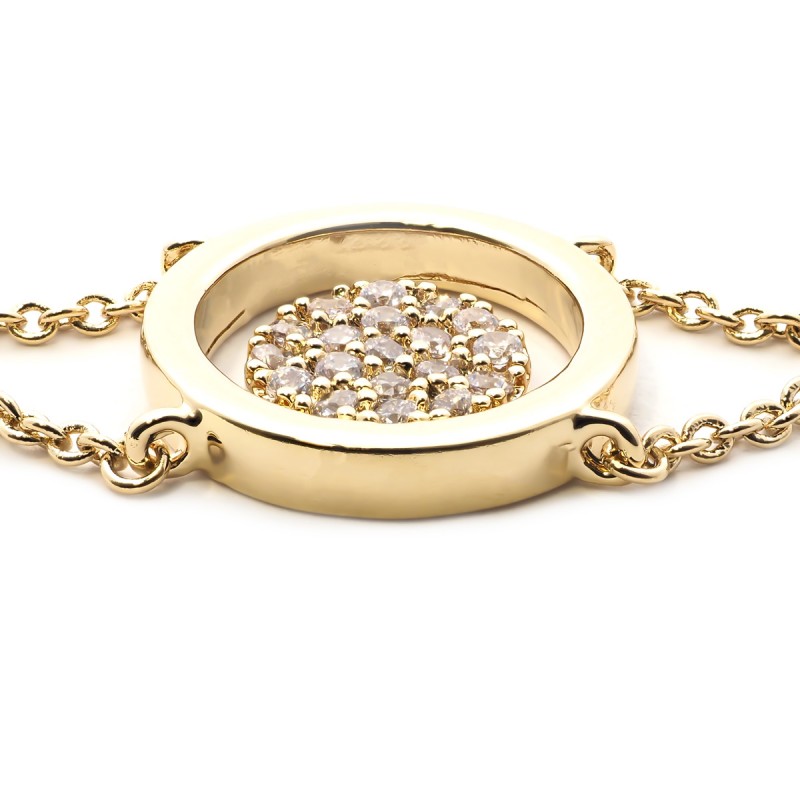 Bracelet souple Carador double chaînes avec cercles enlacés en plaqué or